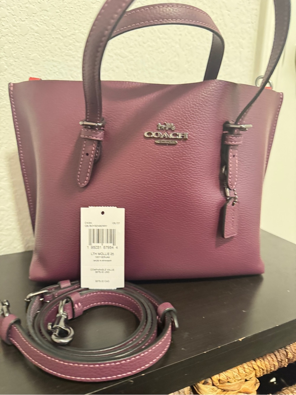 NWT Coach Pebble Leather Mini Tote in Plum Mollie 25 Boysenberry